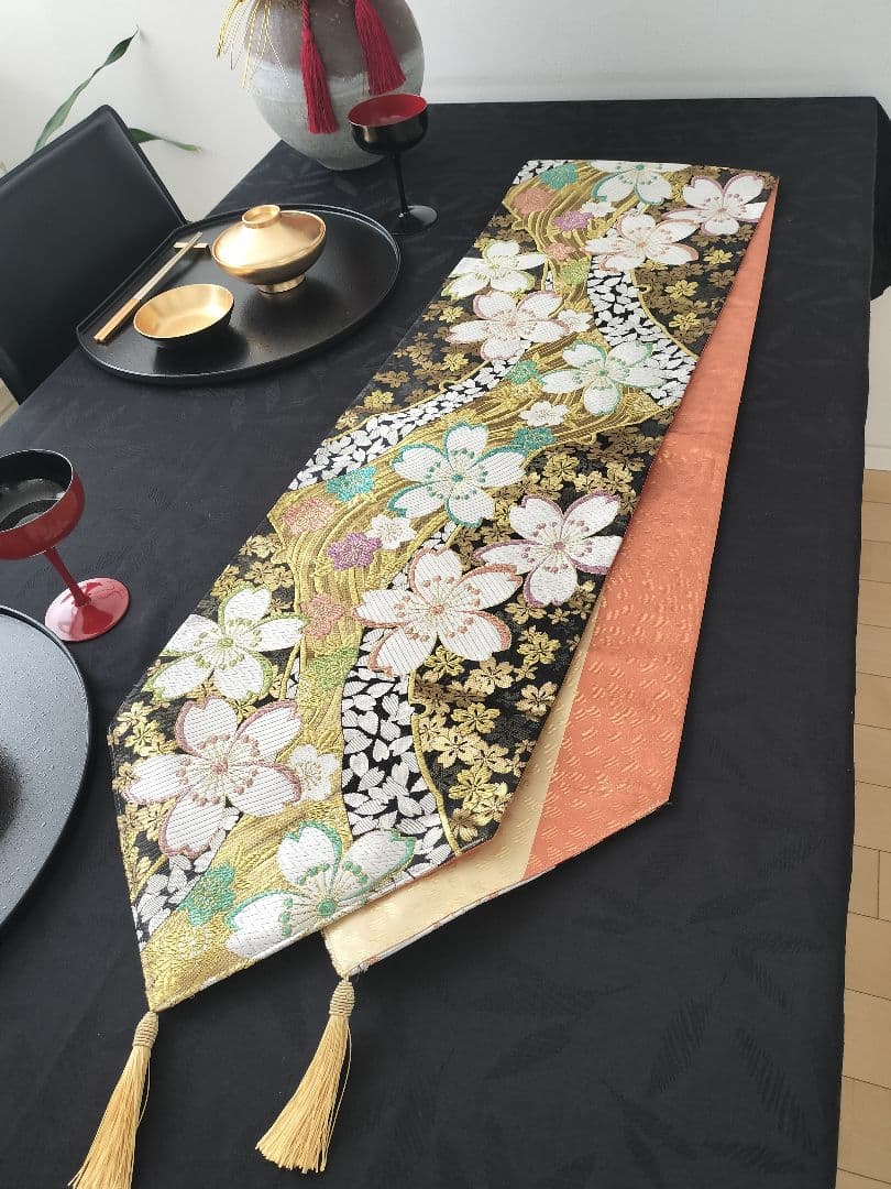 A965逸品‼️西陣織‼️全通‼️リバーシブル‼️テーブルランナー2m11cm