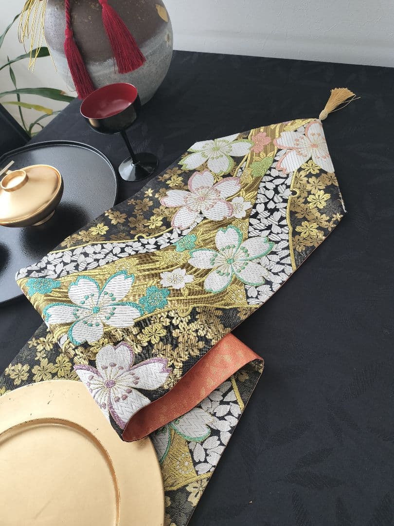 A965逸品‼️西陣織‼️全通‼️リバーシブル‼️テーブルランナー2m11cm