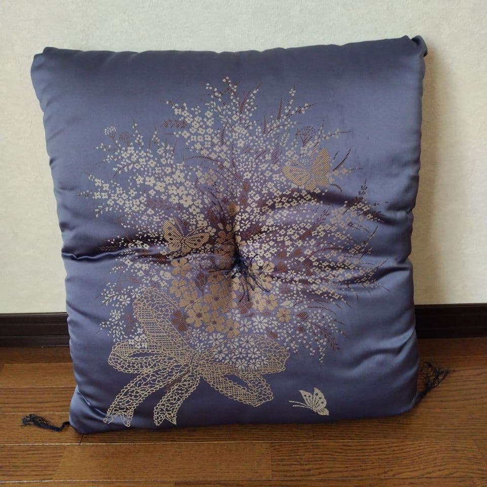 【未使用】座布団　青　房付　5枚セット