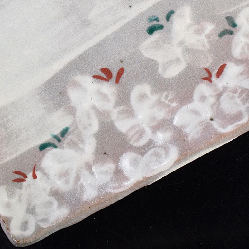 志野焼　虎渓山　水月窯　雲綿手　角皿　四客　共箱　V　R7624