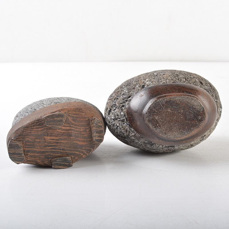 鑑賞石　天然石　置物　唐木台付　2点まとめて　C　R6220