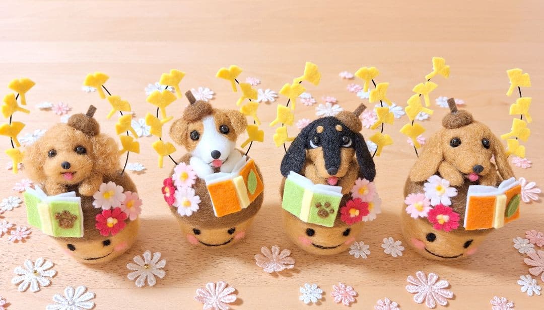 ✨秋限定・読書の秋 ダックス✨ブラックタン 犬 ぬいぐるみ 羊毛フェルト 11月