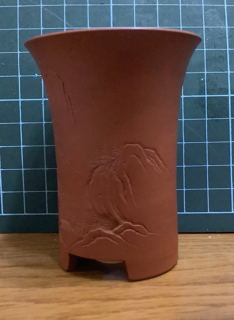 【お値下げ】常滑小盆栽鉢　昭山　彫り模様入り