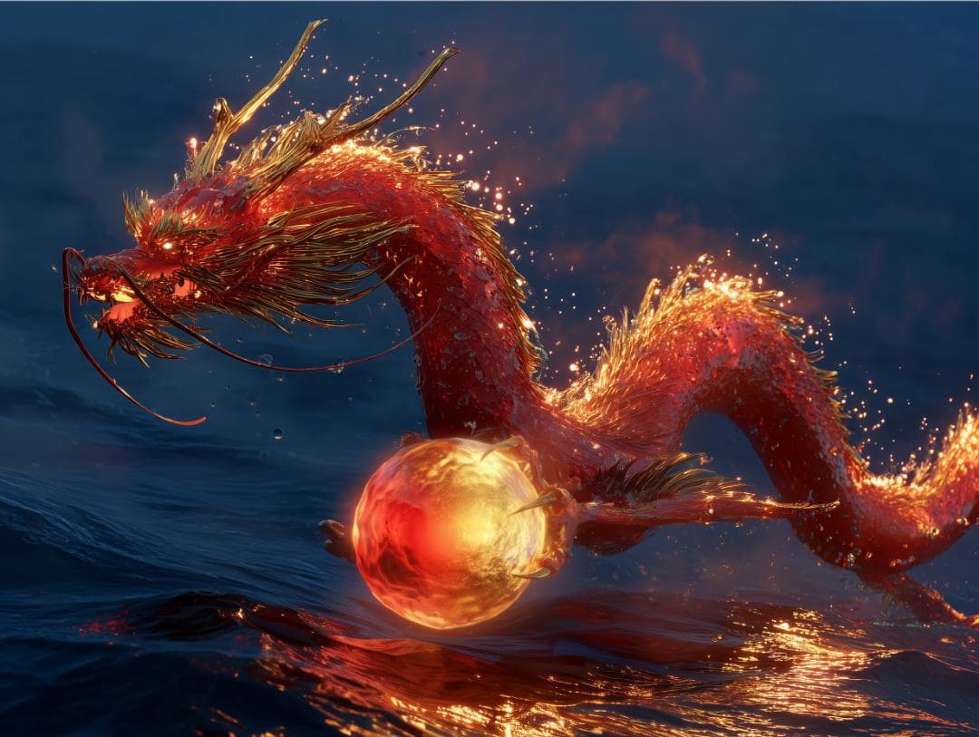 584【赤龍・紅蓮の守護】湧き上がる情熱と開運の宝珠【神仏画・風景画】