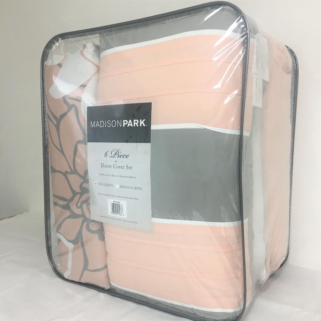 掛け布団カバー 6点セット フローラル花柄 海外クイーンサイズ GreyPink