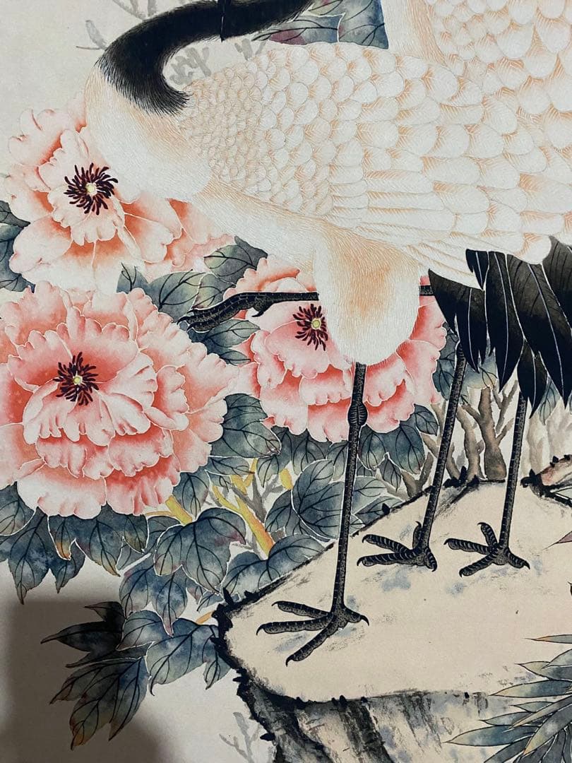 沈鍂 牡丹双鹤 中国画 掛け軸 水墨画 和室 玄関 茶室 壁掛け 美術品