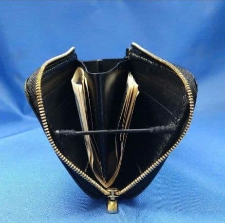 レザークラフト コードバン革 深緑色 L字ファスナー折り財布 【受注後製作】