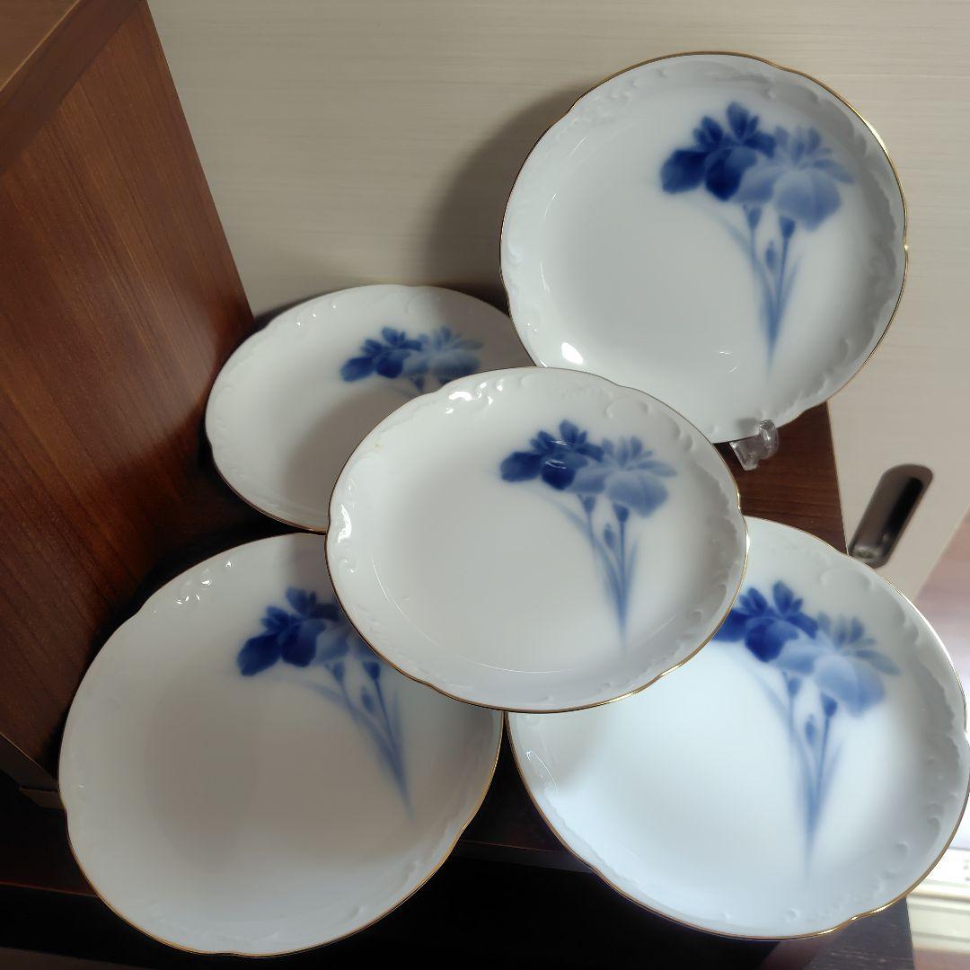 大倉陶園/OKURA　ブルーアイリス　デザートプレート　銘々皿5枚セット