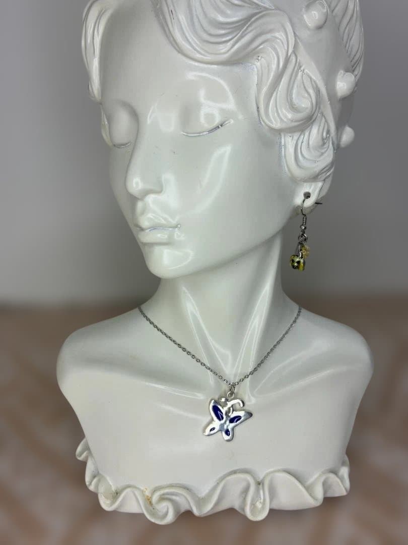 透胎七宝の蝶ネックレス｜ブルー × シルバー｜変化と成長のお守り