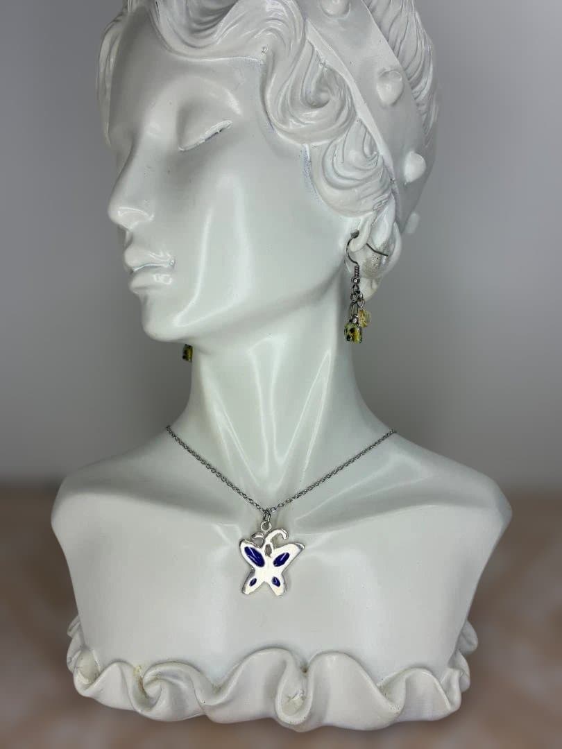 透胎七宝の蝶ネックレス｜ブルー × シルバー｜変化と成長のお守り