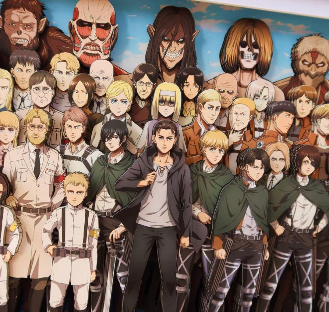 進撃の巨人　立体 3D ポスター 切り絵アート 黒色フレーム