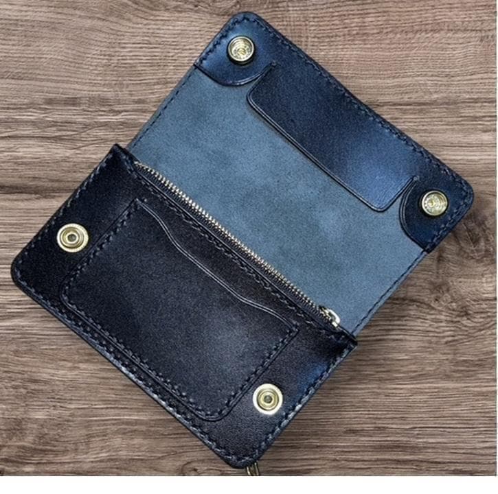 ⑥ミドルトラッカーウォレット/栃木レザー黒色/ホック真鍮/小判カン真鍮