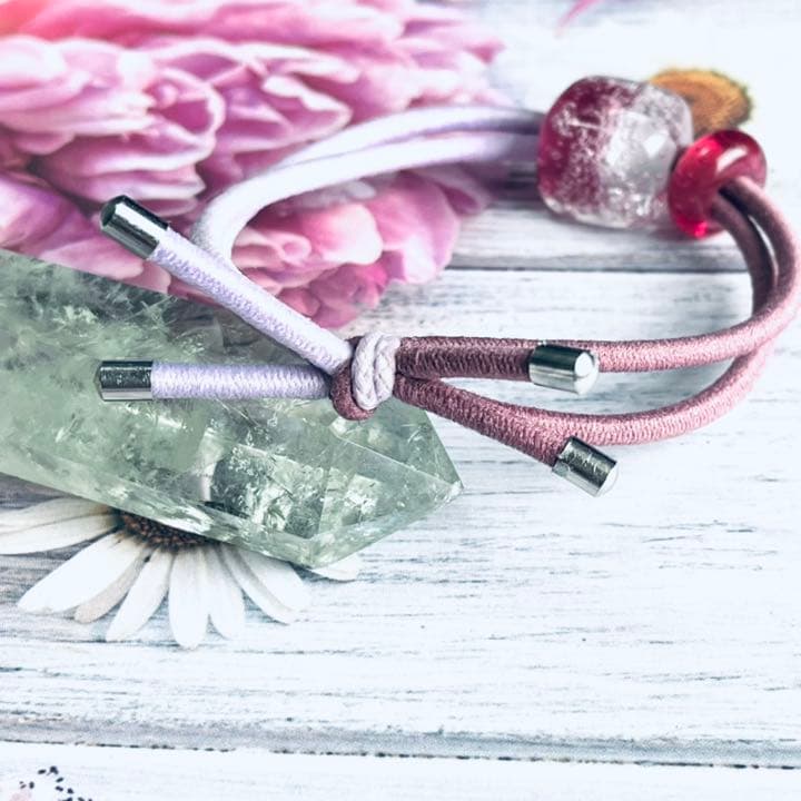 №139 ツインカラー ガラスのヘアゴム【泡パープルキューブ】