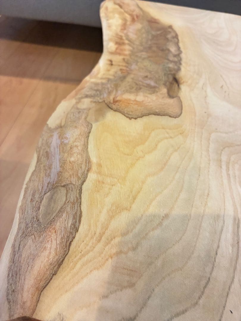 【 希少銘木】国産 栓（セン）一枚板サイドテーブル 皮付き 無垢材