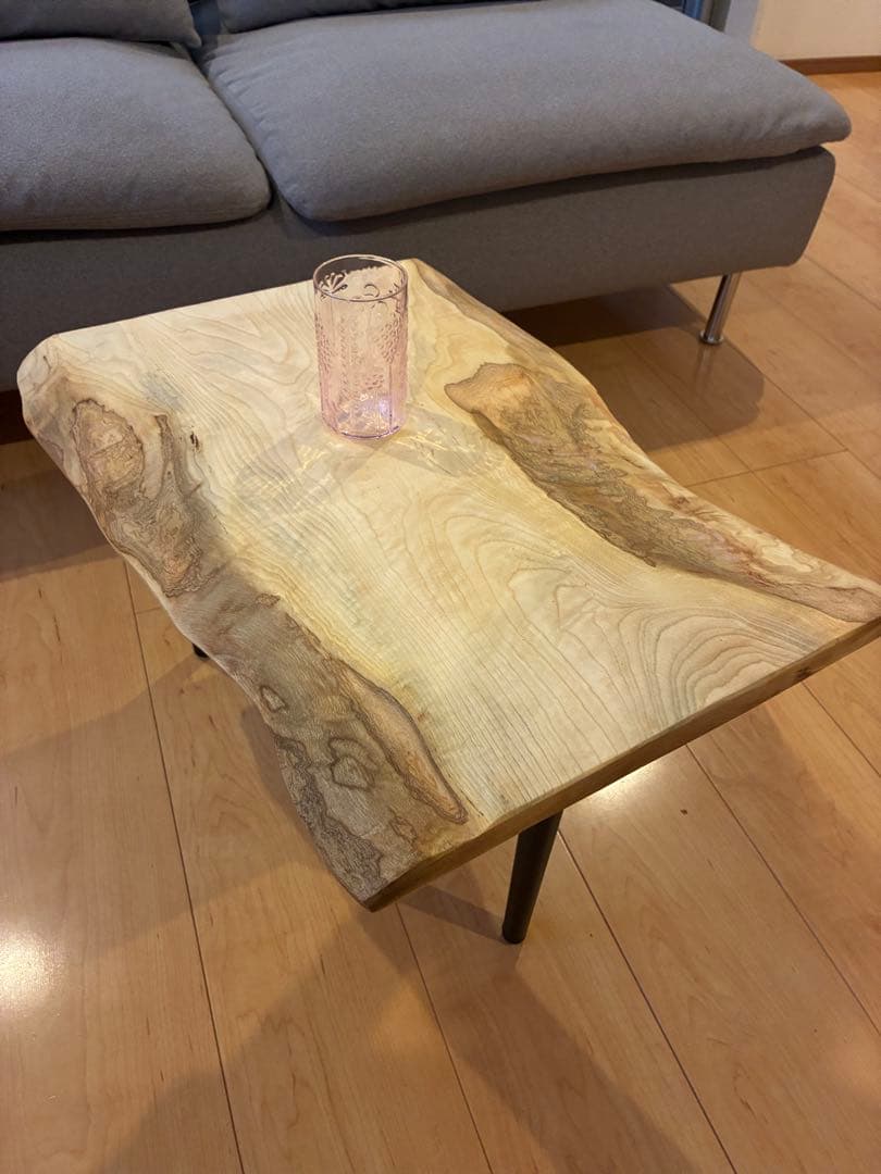 【 希少銘木】国産 栓（セン）一枚板サイドテーブル 皮付き 無垢材