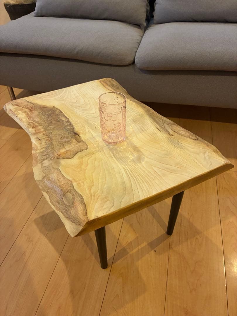【 希少銘木】国産 栓（セン）一枚板サイドテーブル 皮付き 無垢材