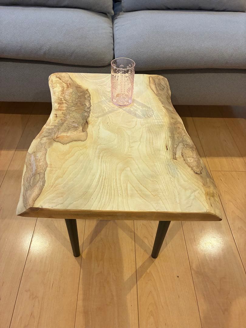 【 希少銘木】国産 栓（セン）一枚板サイドテーブル 皮付き 無垢材