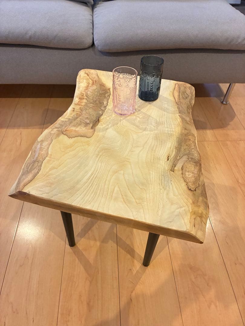 【 希少銘木】国産 栓（セン）一枚板サイドテーブル 皮付き 無垢材