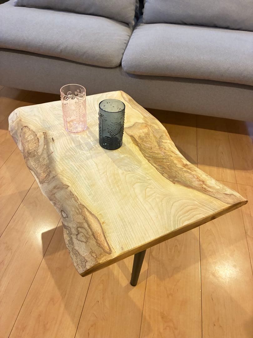 【 希少銘木】国産 栓（セン）一枚板サイドテーブル 皮付き 無垢材