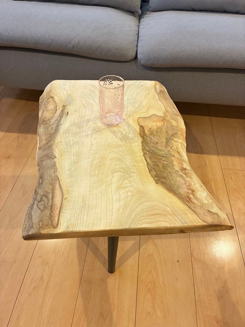 【 希少銘木】国産 栓（セン）一枚板サイドテーブル 皮付き 無垢材