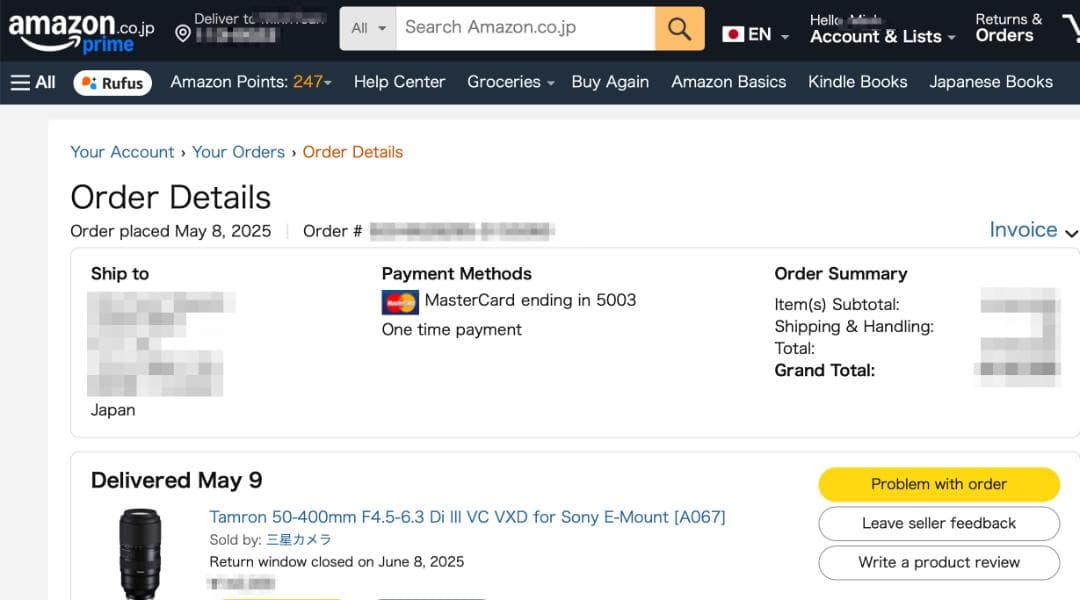 [未使用]TAMRON 50-400mm F/4.5-6.3 Di III