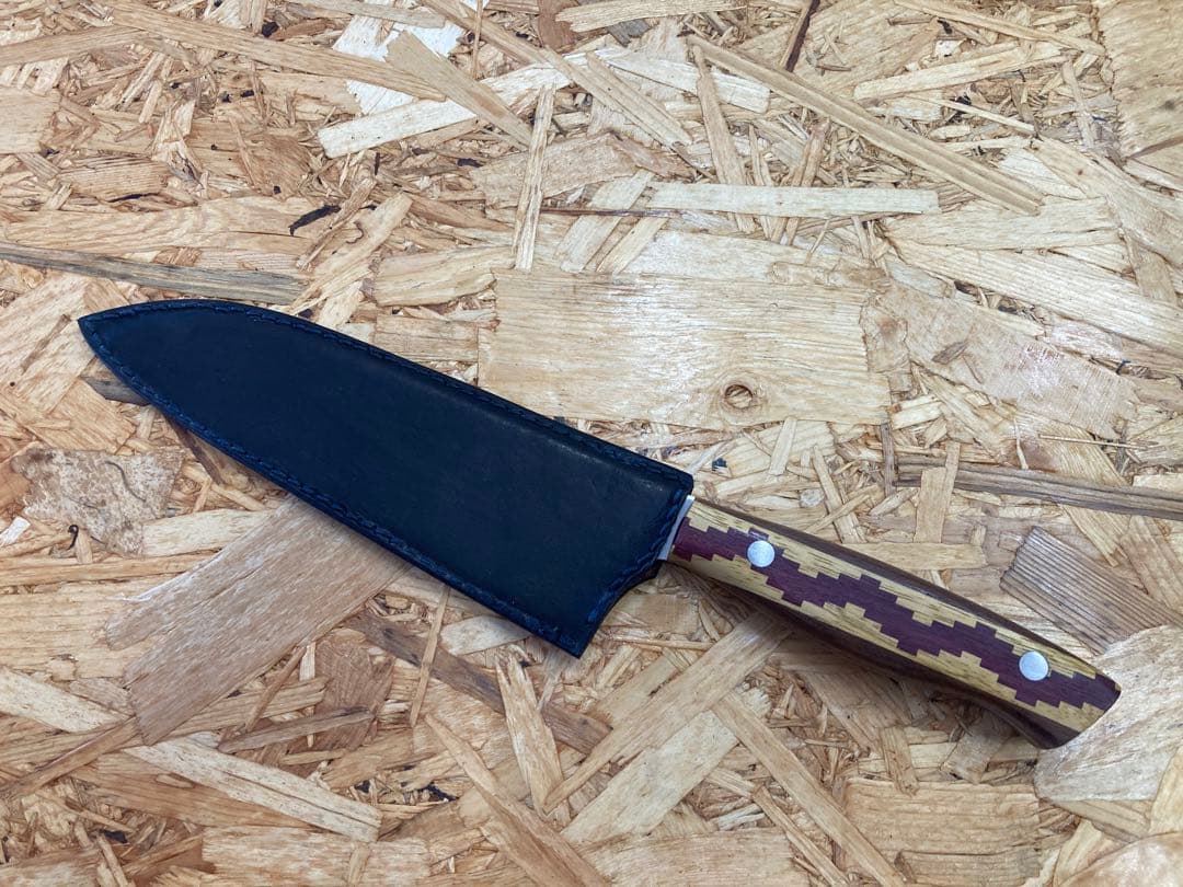 Dorry Works 三徳包丁 寄木細工ハンドル シース付き（刃付け直し無料）