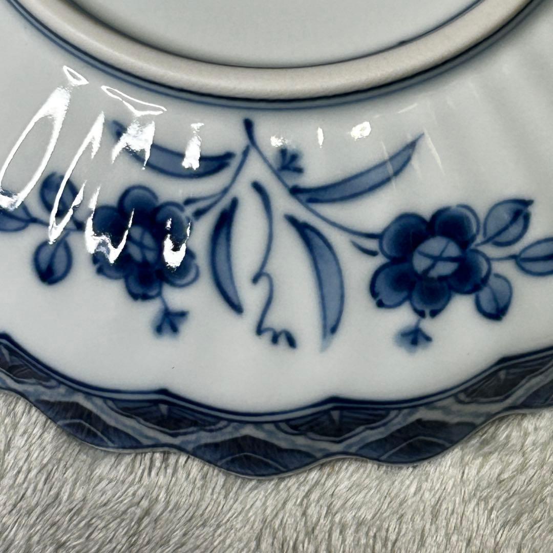 三洋陶器 龍峰窯 花鳥図 染付 中鉢揃 4枚セット 輪花皿 更紗 古伊万里様式