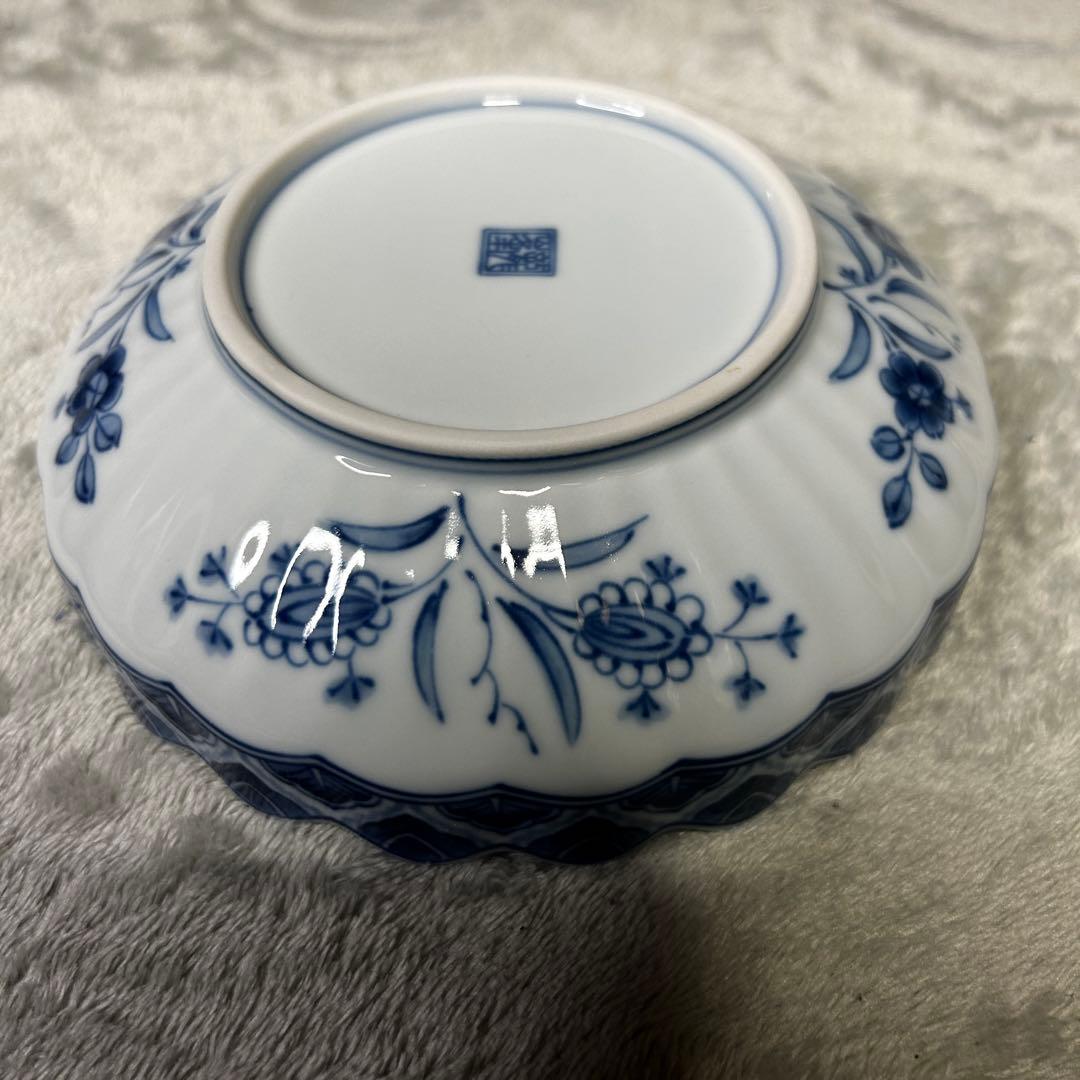 三洋陶器 龍峰窯 花鳥図 染付 中鉢揃 4枚セット 輪花皿 更紗 古伊万里様式