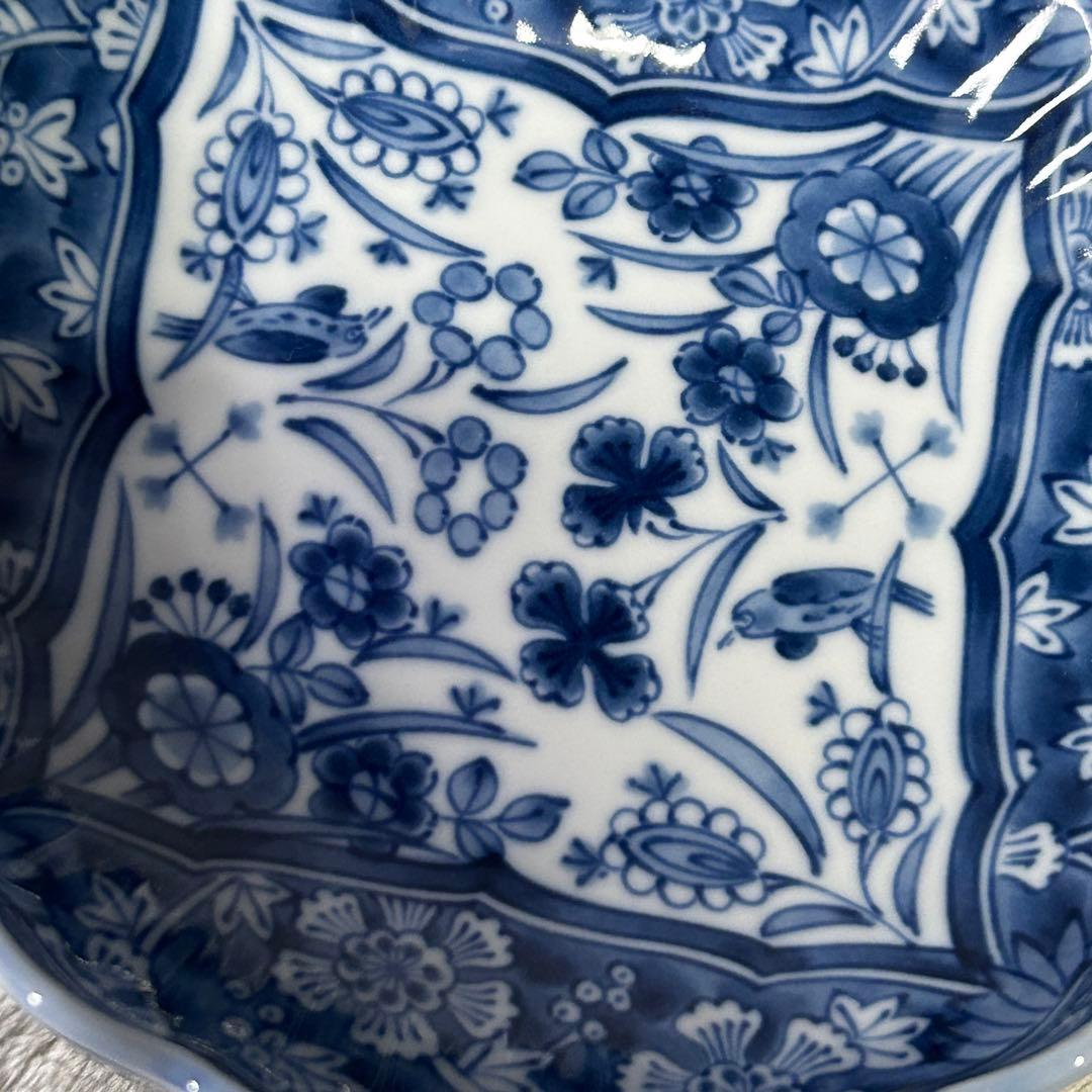 三洋陶器 龍峰窯 花鳥図 染付 中鉢揃 4枚セット 輪花皿 更紗 古伊万里様式