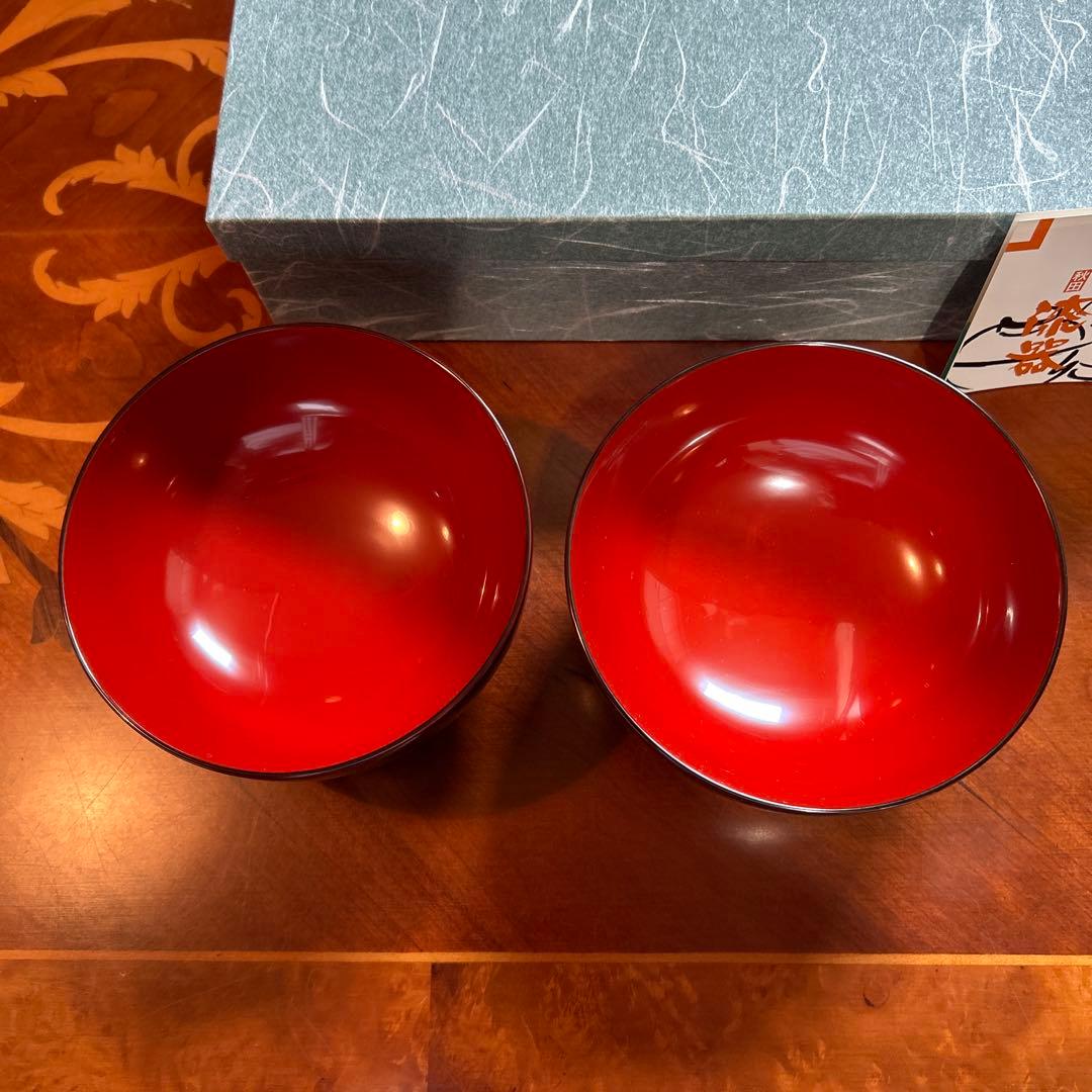 お値下げ、秋田川連漆器、大椀2個セット、未使用。