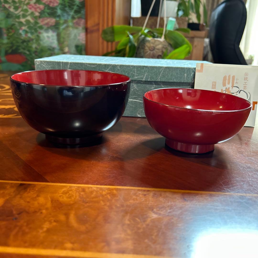 お値下げ、秋田川連漆器、大椀2個セット、未使用。