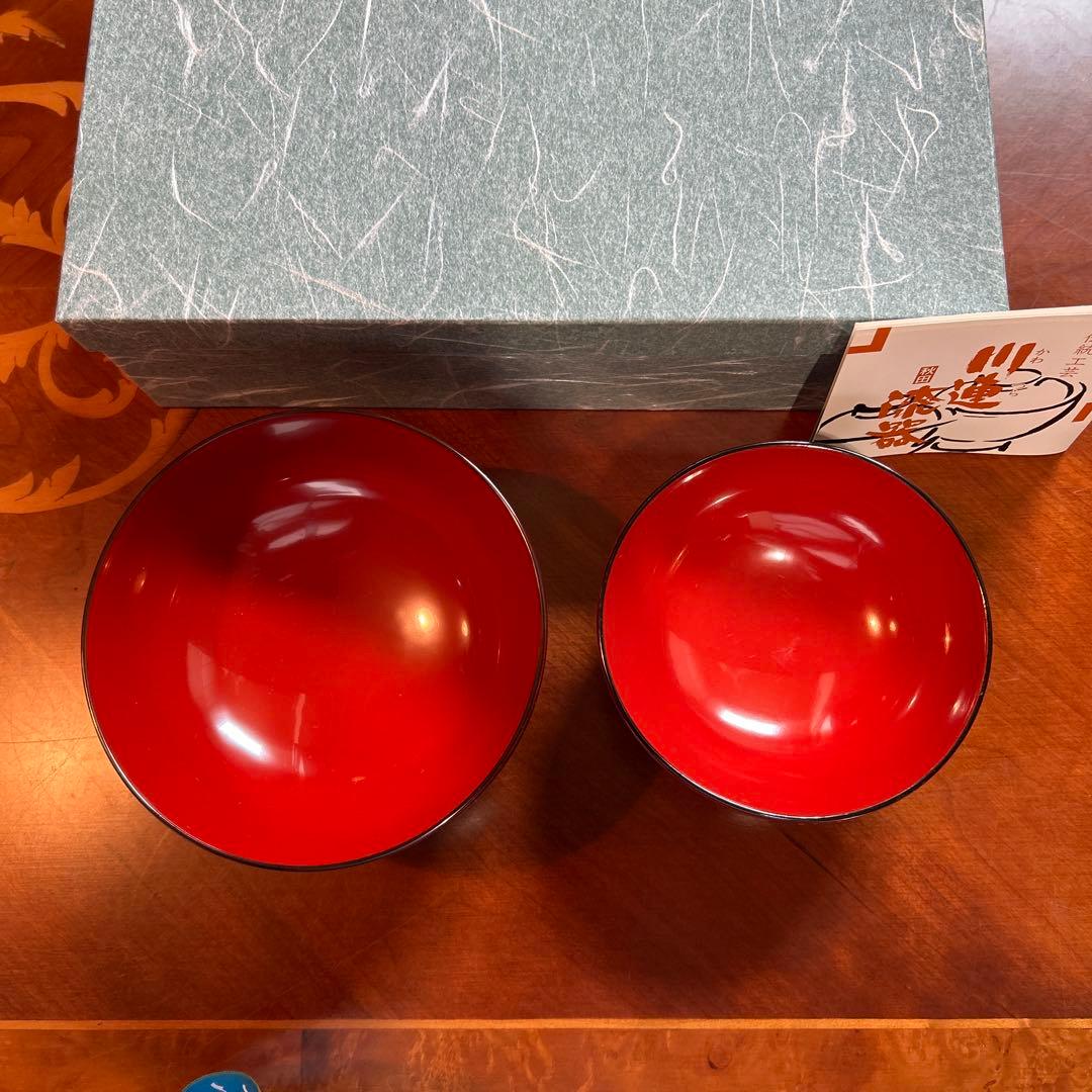 お値下げ、秋田川連漆器、大椀2個セット、未使用。