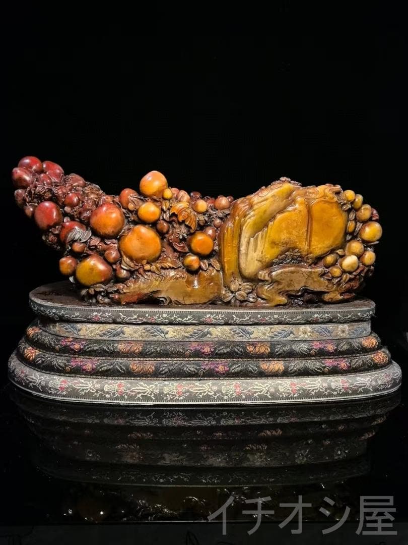 【福寿双全・筆洗】印鑑・寿山石彫刻｜三彩田黄石｜書道｜牧甫作款｜文房置物｜手彫り