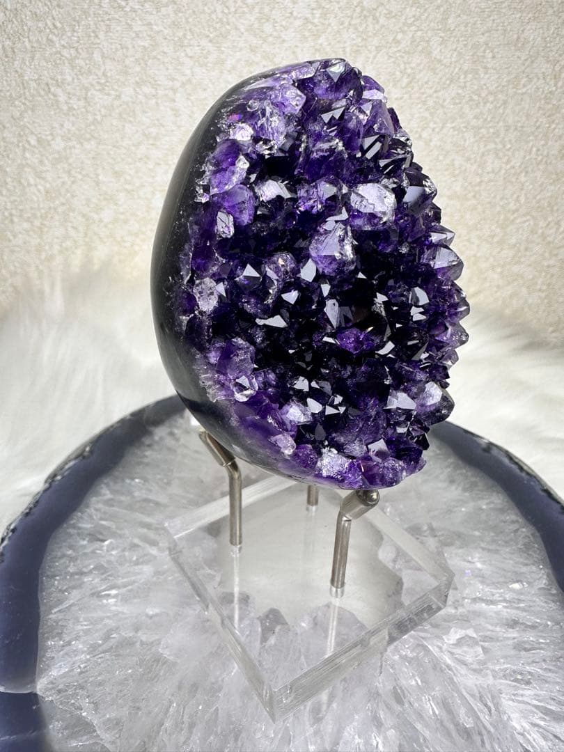 極上濃紫 ウルグアイ産 帝王アメジスト クラスター 濃紫結晶 虹入り 987