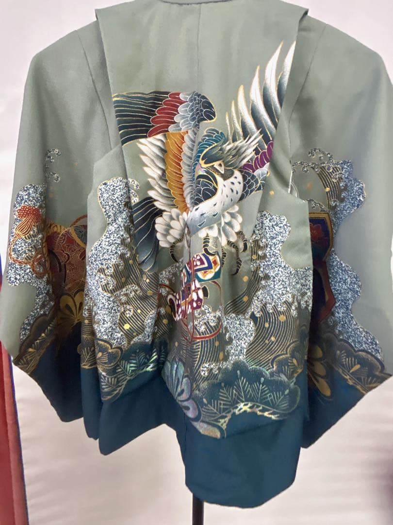 七五三:7歳の男の子用3点セット着物羽織常備メントグリーンのグラデーション