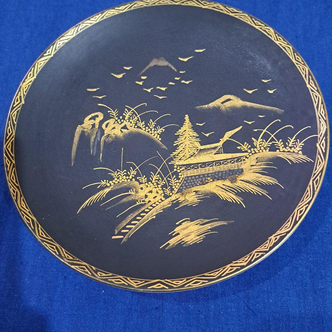 薩摩　江戸　極上島津献上品　純金黒金彩蒔絵　飾り皿　島津丸十文印