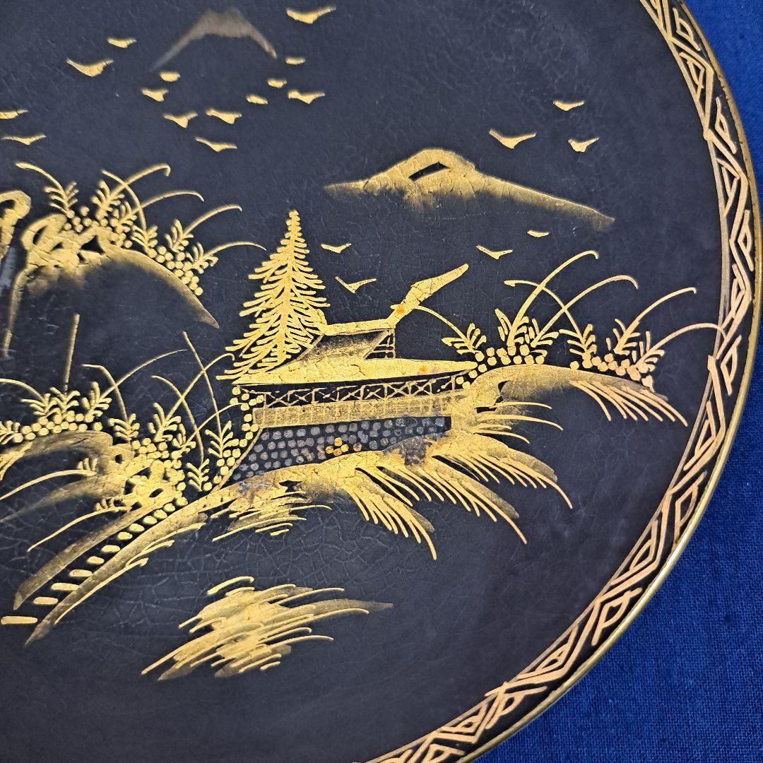 薩摩　江戸　極上島津献上品　純金黒金彩蒔絵　飾り皿　島津丸十文印