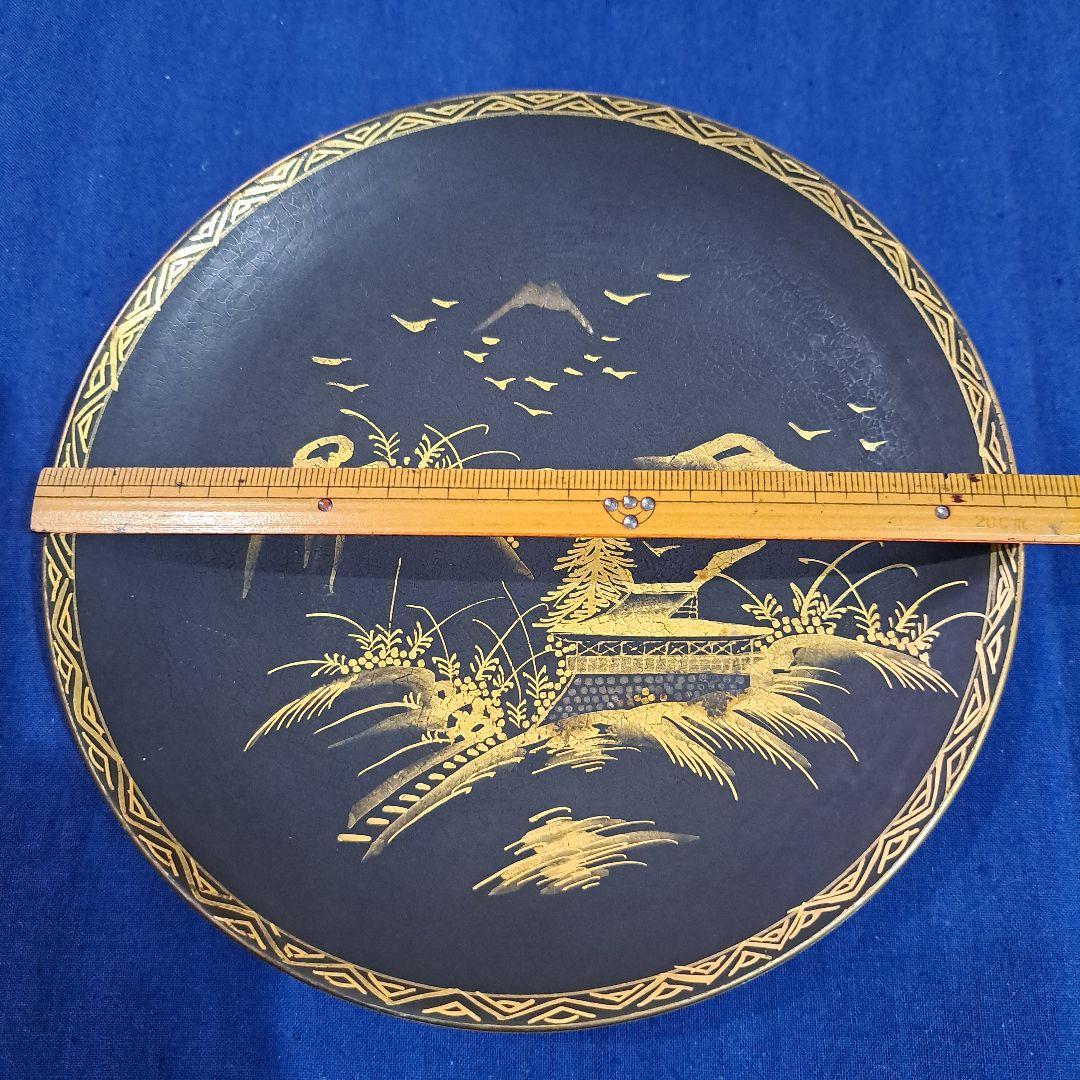薩摩　江戸　極上島津献上品　純金黒金彩蒔絵　飾り皿　島津丸十文印