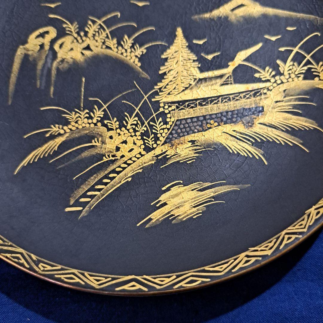 薩摩　江戸　極上島津献上品　純金黒金彩蒔絵　飾り皿　島津丸十文印