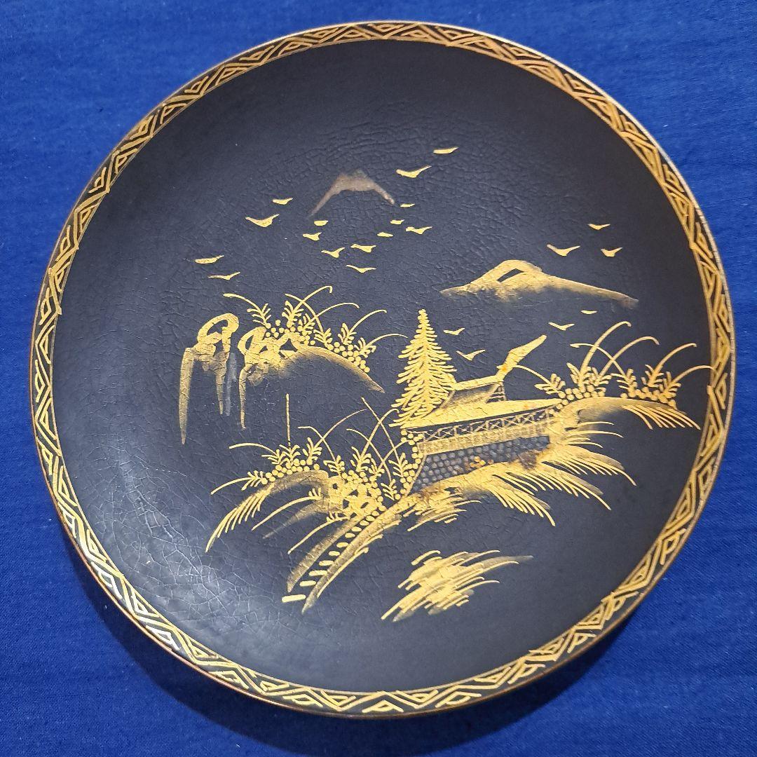 薩摩　江戸　極上島津献上品　純金黒金彩蒔絵　飾り皿　島津丸十文印