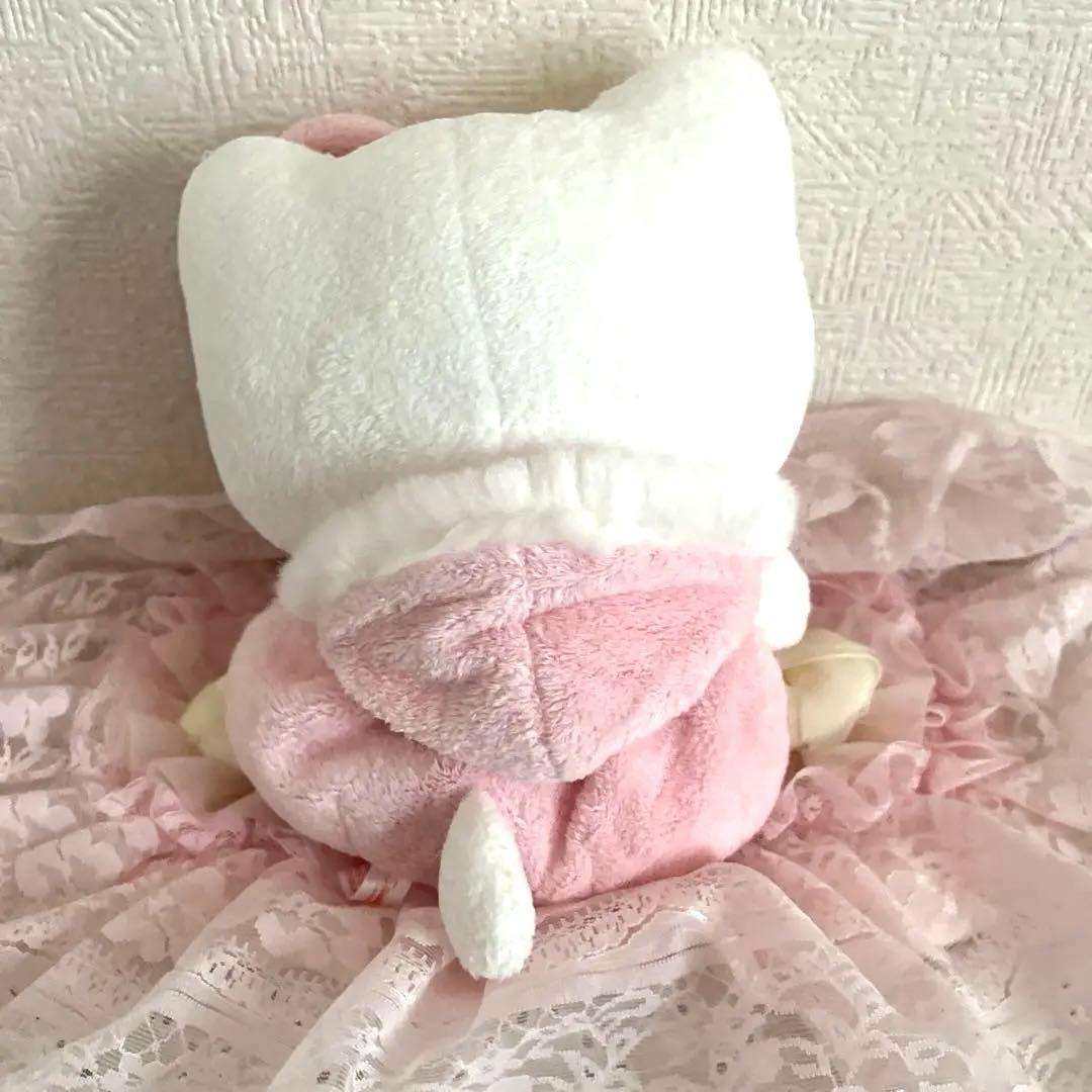 レア‼️ふわふわビーズハローキティ ぬいぐるみ ファーリボンフード付き おてだま