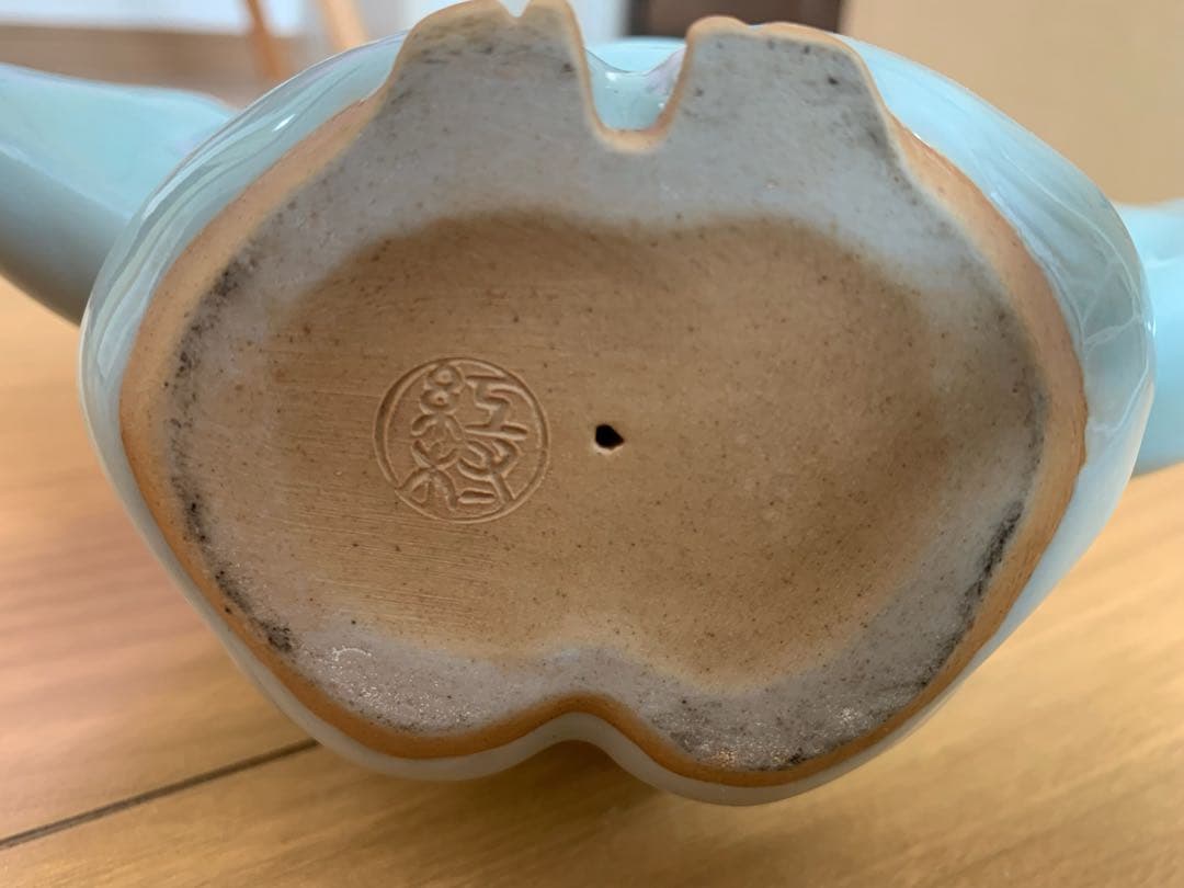 青磁　翁置物　陶芸品　京都紅村窯作