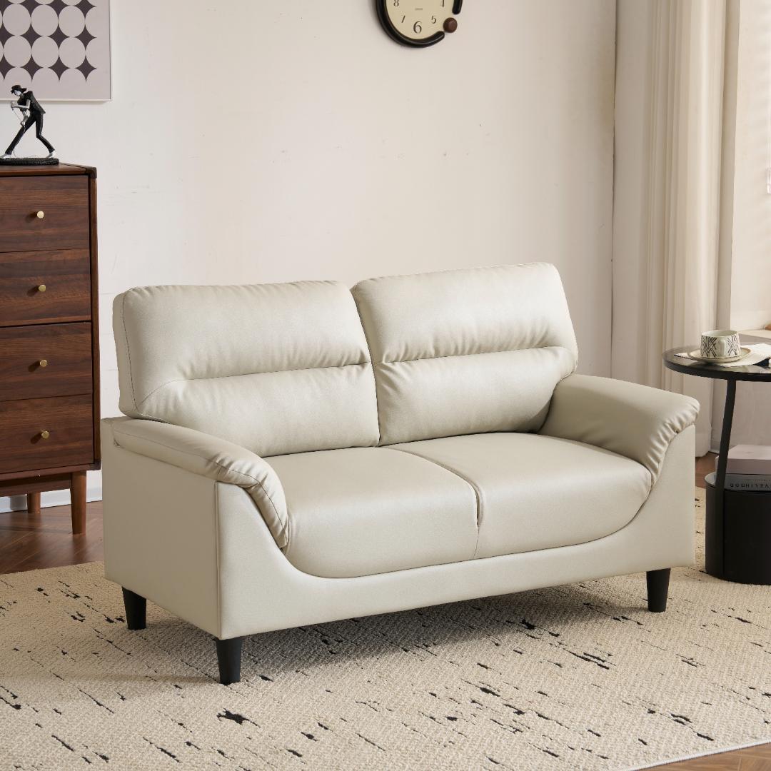 2Pけソファ PUレザー 座面肘掛け一体型 圧力分散 高品質 耐荷重 WHITE