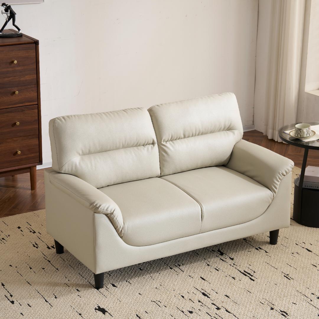 2Pけソファ PUレザー 座面肘掛け一体型 圧力分散 高品質 耐荷重 WHITE
