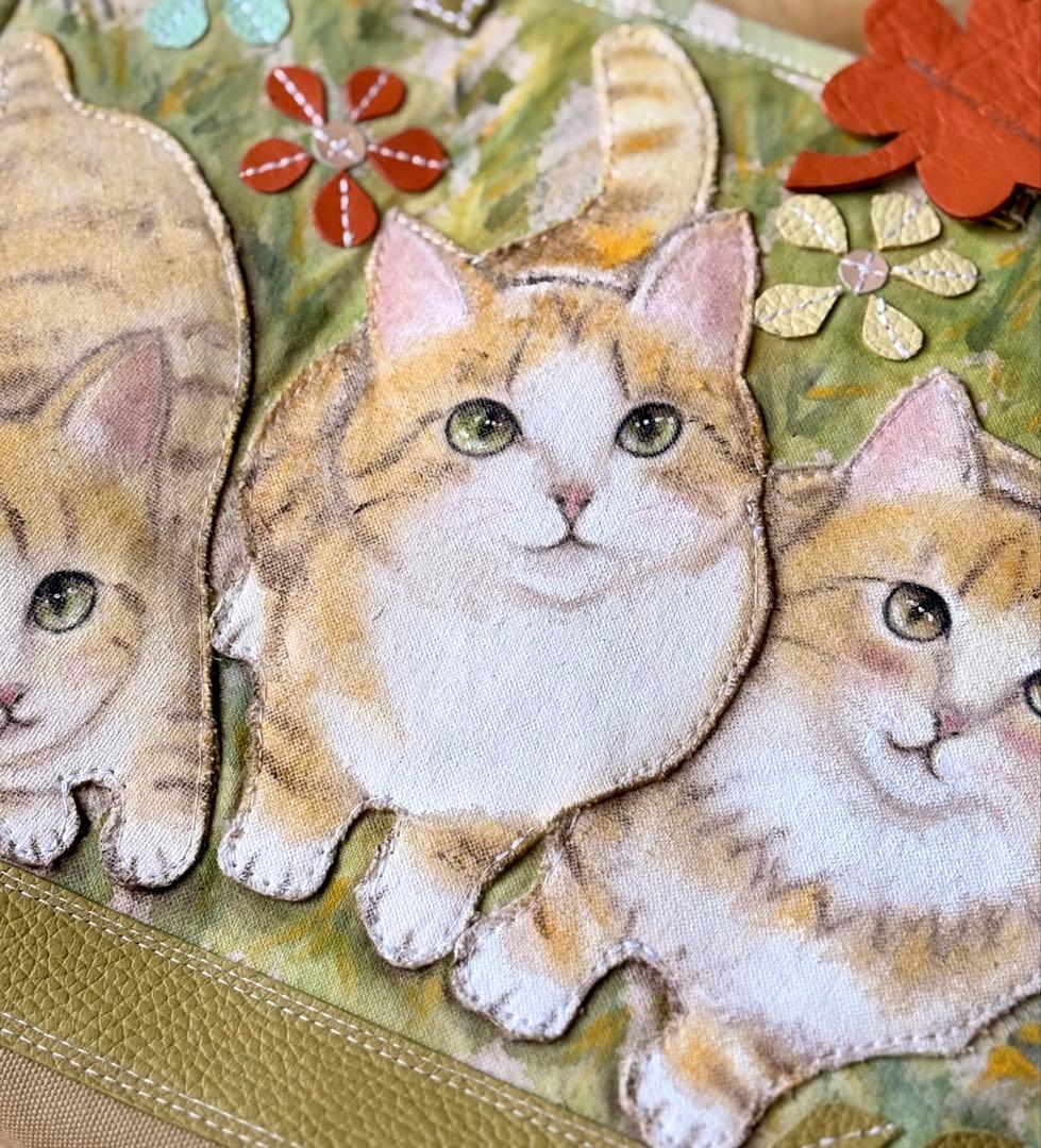 (手づくり)\"やぁ、こんにちは\"ねこたちのトートバッグ/アップリケパッチワーク
