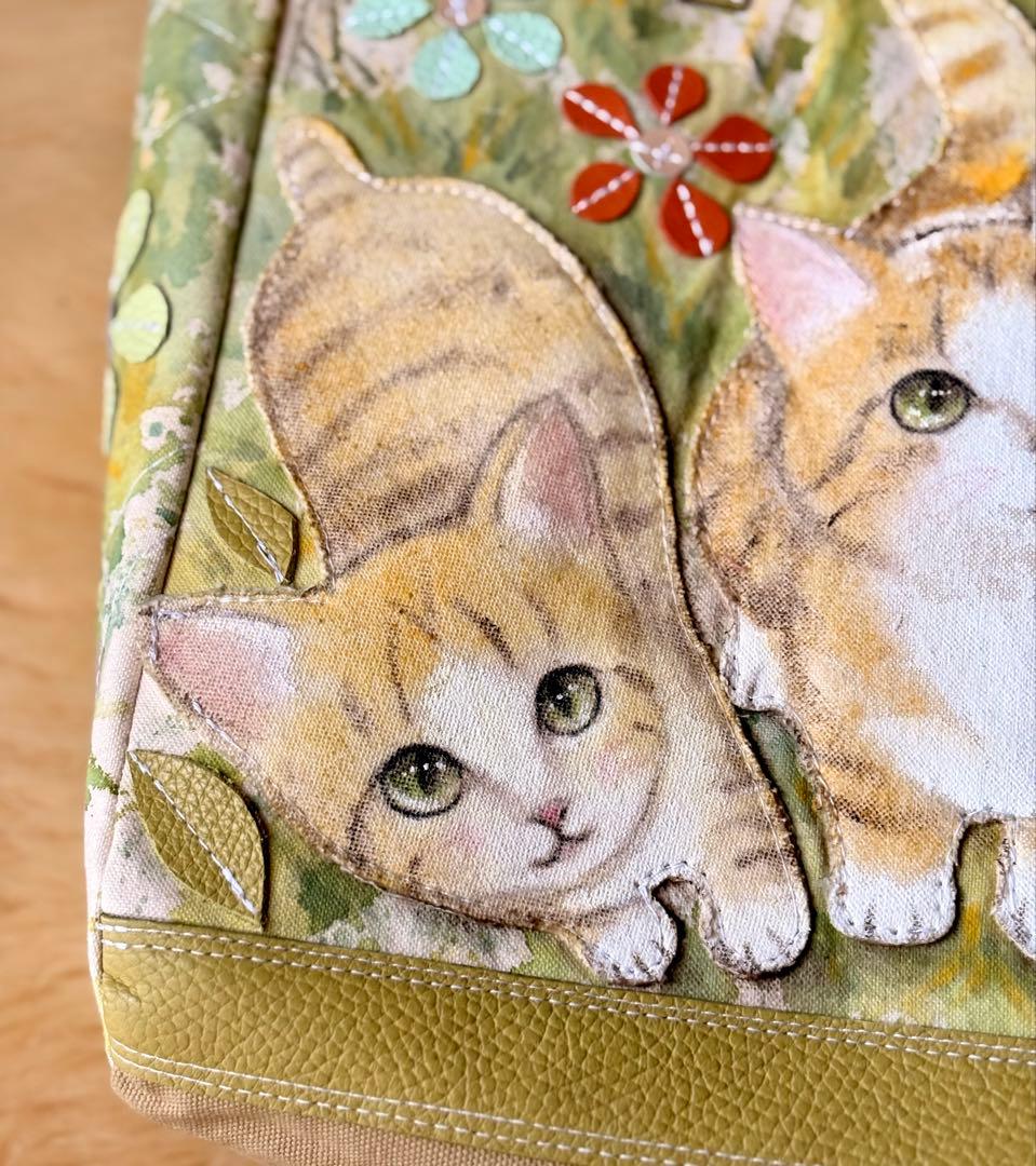 (手づくり)\"やぁ、こんにちは\"ねこたちのトートバッグ/アップリケパッチワーク