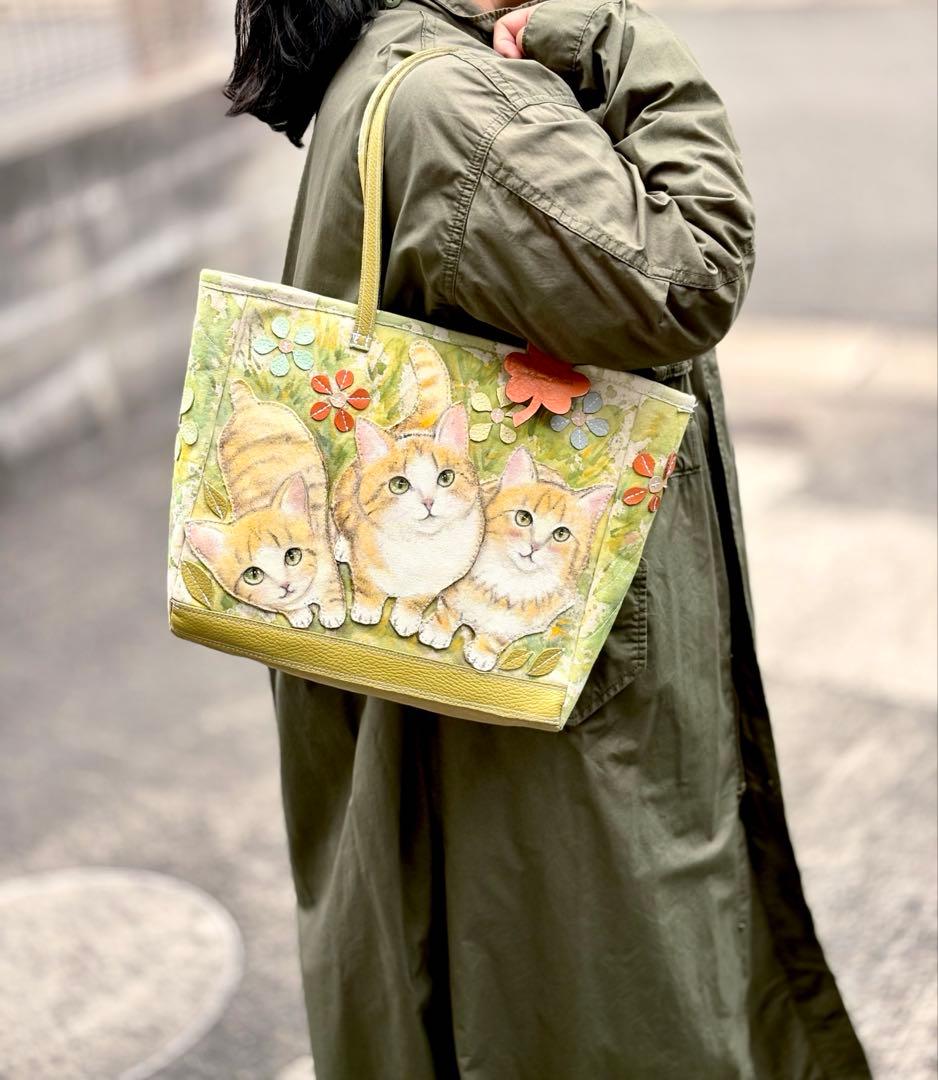 (手づくり)\"やぁ、こんにちは\"ねこたちのトートバッグ/アップリケパッチワーク
