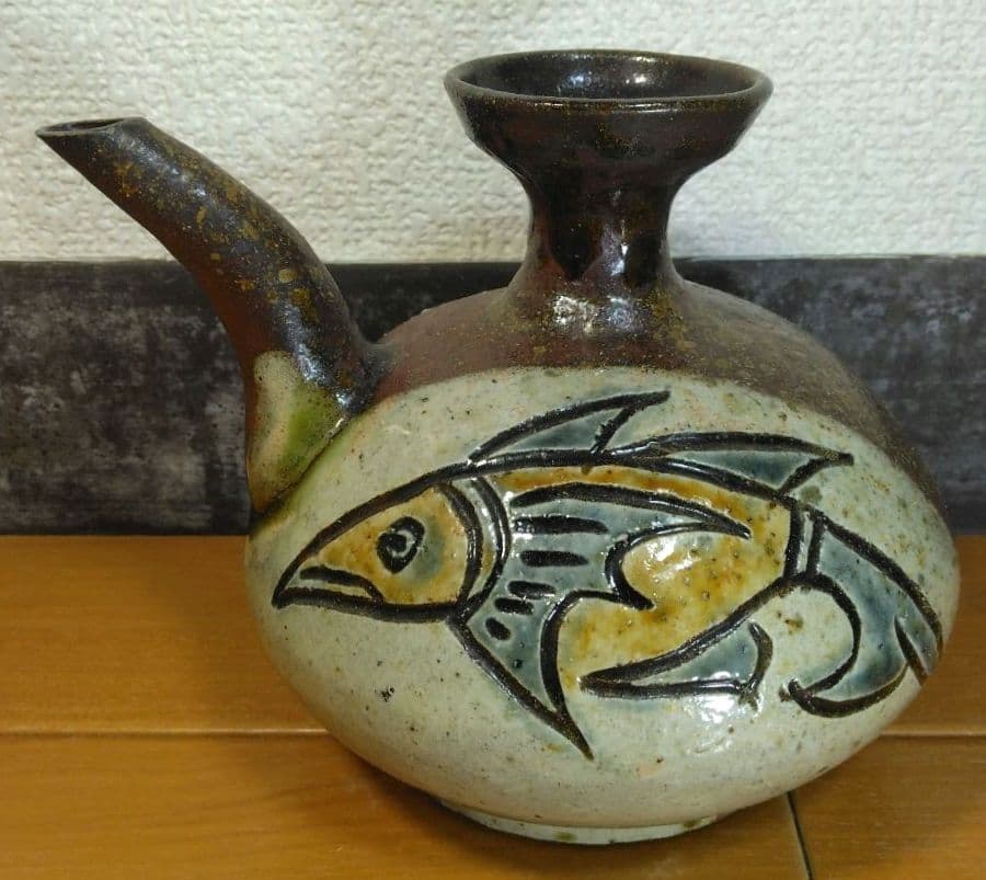 人間国宝 金城次郎 カラカラ(魚紋カラカラ) 栞 共箱 やちむん 壷屋焼 大きめ