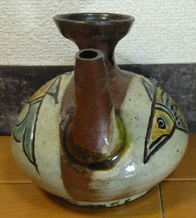 人間国宝 金城次郎 カラカラ(魚紋カラカラ) 栞 共箱 やちむん 壷屋焼 大きめ