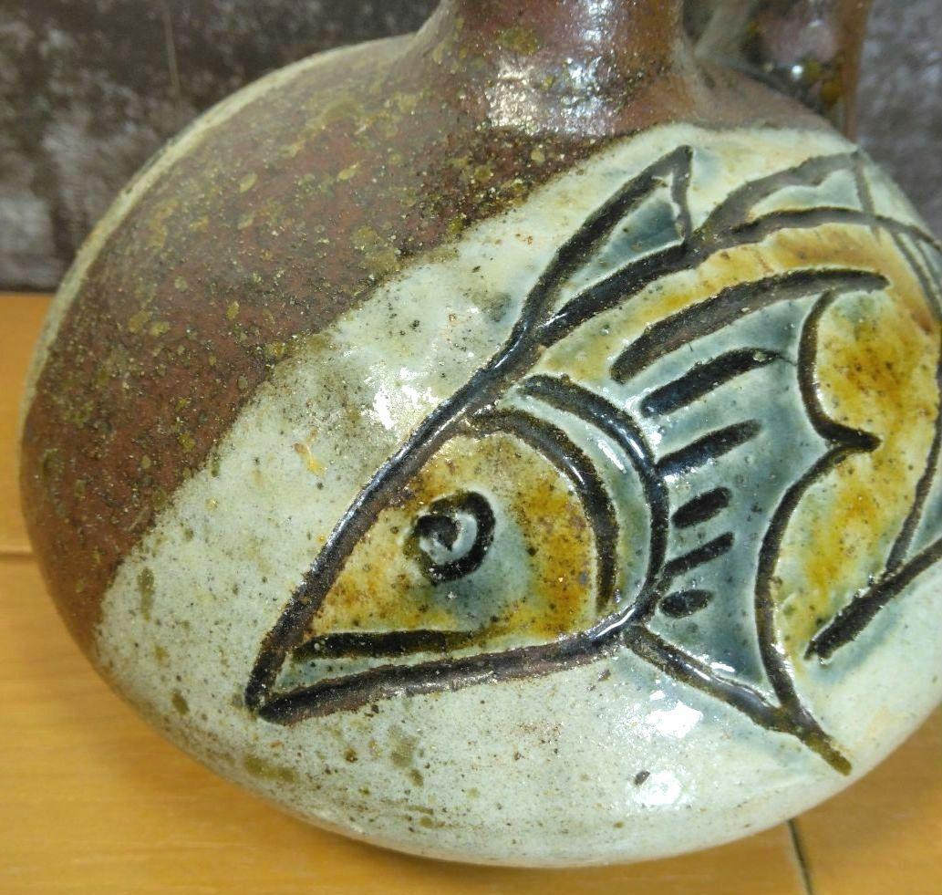 人間国宝 金城次郎 カラカラ(魚紋カラカラ) 栞 共箱 やちむん 壷屋焼 大きめ